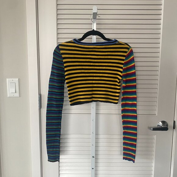 UNIF Digit Striped Crop Sweater, Multicolored, Small. - Picture 2 of 8